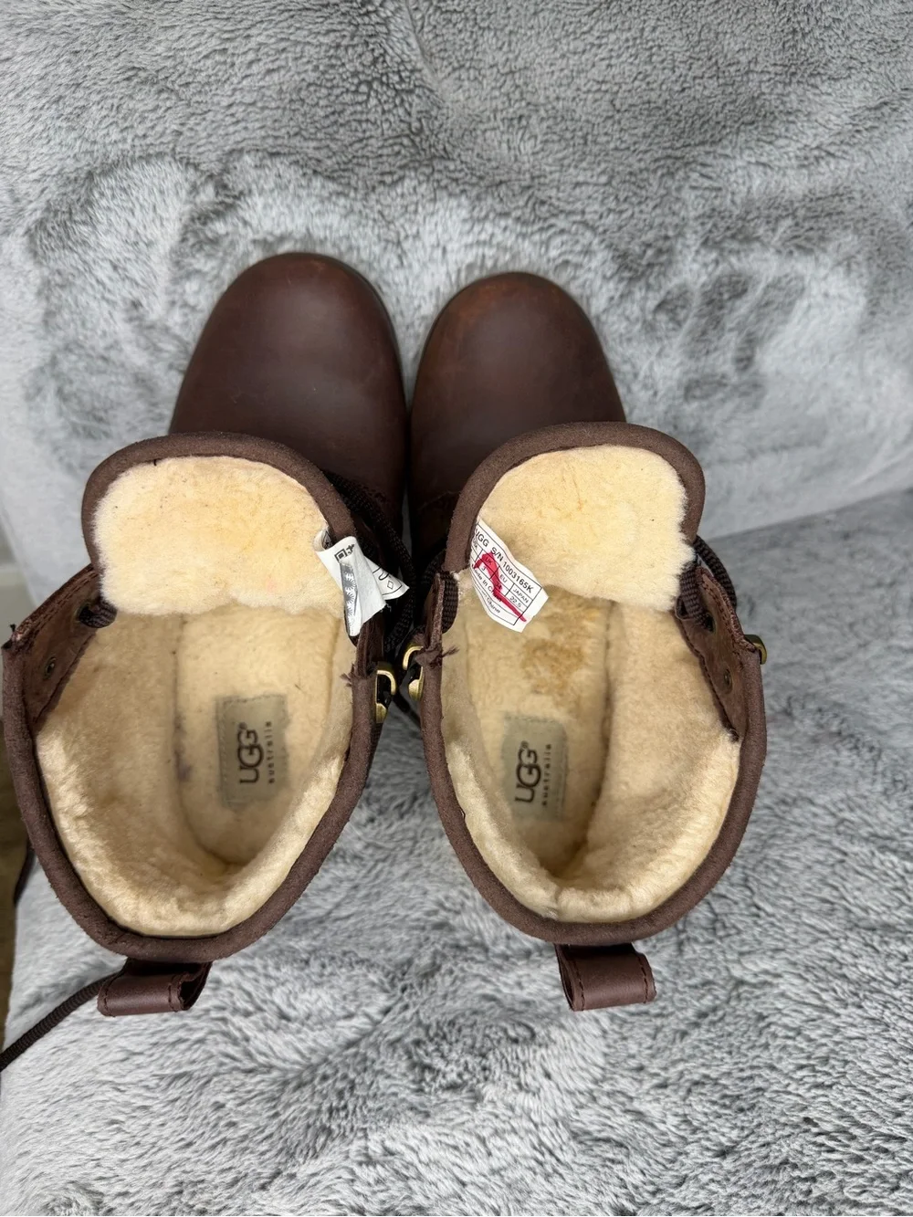 UGG Kids Brown Leather Waterproof Lace-Up Boots